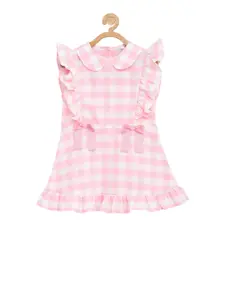 KIDKLO Girls Pink Checked A-Line Dress