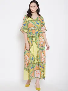 Ruhaans Women Yellow & Green Geometric Print Maxi Dress
