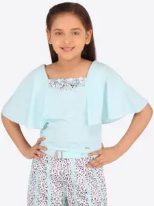 CUTECUMBER Girls Turquoise Blue Solid Cape Top