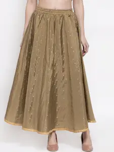 Miaz Lifestyle Women Gold Grey Self Designed A-Line Flared Skirt