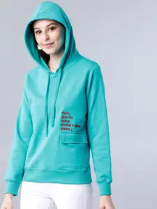 Tokyo Talkies Women Green Solid Hooded Sweatshirt