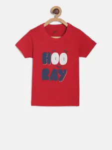MINI KLUB Boys Red Printed Round Neck T-shirt