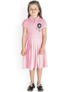 Cherry Crumble Girls Pink Solid Fit and Flare Dress