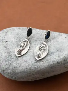 Silvermerc Designs Silver-Plated & Black Leaf Shaped Sterling Silver Drop Earrings