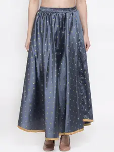 Miaz Lifestyle Women Grey Woven Design Flared Maxi Skirt