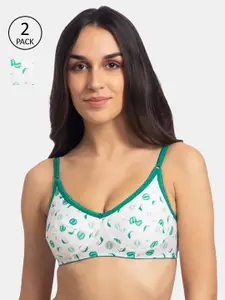 KOMLI Pack of 2 White & Green Printed Non-Wired Non Padded T-shirt Bras K-126-2PC-GRN-32B