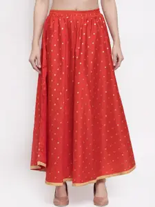 Miaz Lifestyle Women Red & Gold-Coloured Embellished Flared Skirt