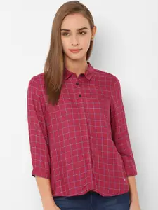 Allen Solly Woman Women Red Regular Fit Checked Antiviral Casual Shirt