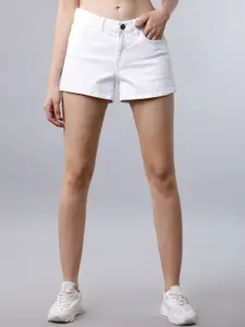 Tokyo Talkies Women White Solid Regular Fit Denim Shorts