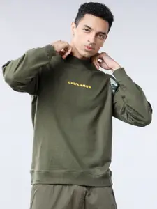 HIGHLANDER Men Olive Green Solid Sweatshirt
