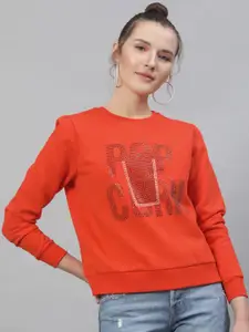 STREET 9 Women Orange Printed Sweatshirt