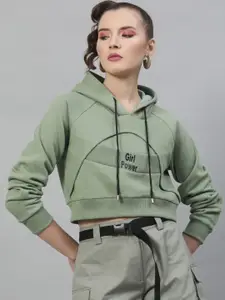 STREET 9 Women Green Printed Hooded Sweatshirt