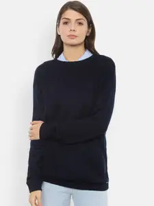 Van Heusen Woman Women Navy Blue Solid Acrylic Pullover Sweater