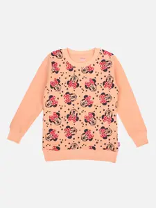 PROTEENS Girls Peach-Coloured & Black Minnie Mouse Printed Sweatshirt