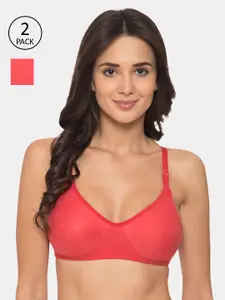 KOMLI Pack of 2 Coral Solid Non-Wired Non Padded Everyday Bra K-983