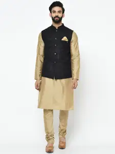 KISAH Men Black & Beige Solid Kurta with Churidar