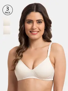 KOMLI Pack Of 3 White Solid Non-Wired Lightly Padded Everyday Bra