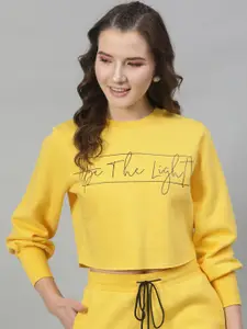 STREET 9 Women Yellow Printed Crop Sweatshirt