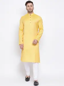 NAMASKAR Men Yellow Woven Design Straight Kurta