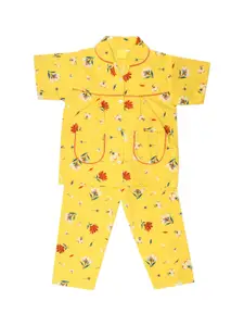 Wish Karo Girls Yellow Printed Night suit