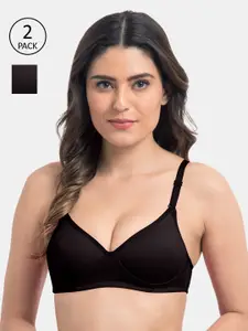 KOMLI Pack Of 2 Solid Non-Wired Lightly Padded Everyday Bra K-9555-2PC-BLK