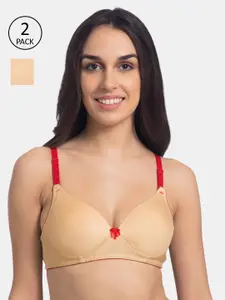KOMLI Pack of 2 Beige Solid Non-Wired Lightly Padded Push-Up Bra K-9811