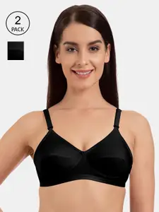 KOMLI Pack Of 2 Solid Non-Wired Heavily Padded Everyday Bra K-9113-2PC-BLK