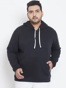 Instafab Plus Men Black Solid Hooded Sweatshirt