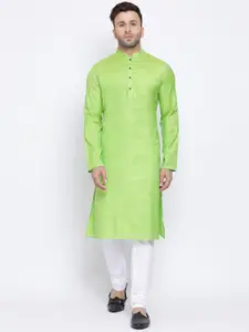NAMASKAR Men Green Woven Design Straight Kurta