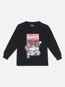 PROTEENS Boys Black Avengers Printed Sweatshirt