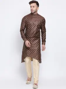 NAMASKAR Men Brown Cotton Solid Straight Kurta