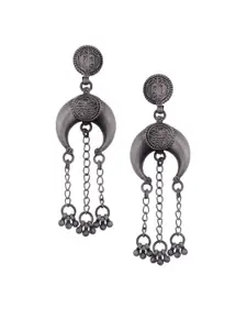 Silvermerc Designs Silver-Toned & Black Crescent Shaped Drop Earrings