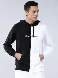 HIGHLANDER Men Black & White Printed Hooded Sweatshirt