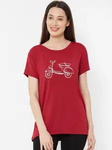 Mystere Paris Women Red Printed Round Neck Lounge T-shirt