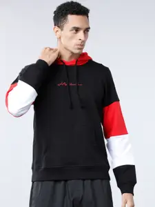 HIGHLANDER Men Black & Red Solid Hooded Sweatshirt