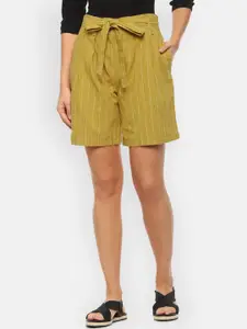 Van Heusen Woman Van Heusen Women Mustard Yellow Striped Regular Fit Regular Shorts