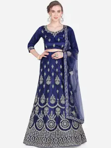 Mitera Women Navy Blue & Gold-Coloured Embroidered Lehenga Choli With Dupatta