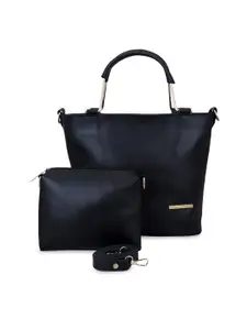 Lapis O Lupo Black Textured Handbag with Pouch