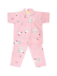 Wish Karo Girls Pink Printed Night suit