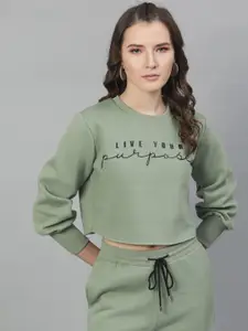 STREET 9 Women Green Printed Crop Sweatshirt
