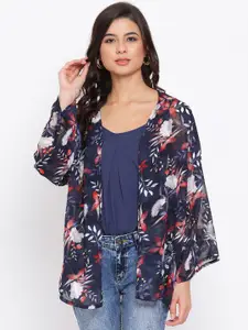 Oxolloxo Women Navy Blue & White Printed Shrug with Camisole