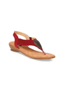 Bata Women Red Embellished Comfort Heels