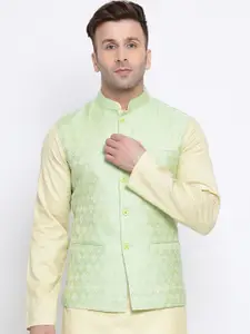 NAMASKAR Men Green Solid Nehru jacket