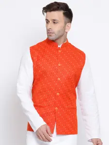 NAMASKAR Men Orange Printed Nehru Jacket