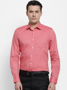 cape canary Men Red Regular Fit Solid Formal Shirt