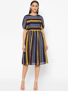 HOUSE OF KKARMA Women Multicoloured Printed Striped Fit and Flare Dress