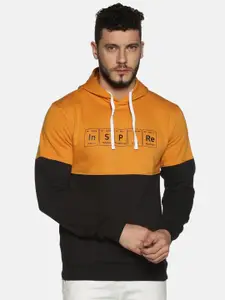 Campus Sutra Men Yellow & Black Colourblocked Hooded Sweatshirt