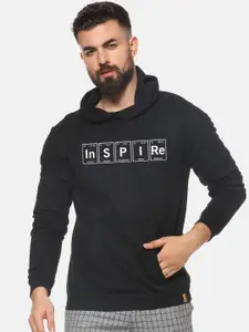 Campus Sutra Men Black Printed Hooded Sweatshirt