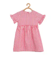 KIDKLO Girls Red & White Striped Fit and Flare Dress