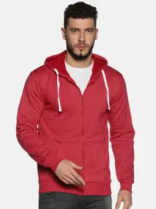 Instafab Men Maroon Solid Hooded Sweatshirt
